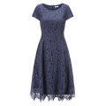 High Quality Women Floral Lace O-Neck Bridesmaid Dresses with Cap-Sleeve Formal Navy Party  Dress Ladies Cocktail Dresses